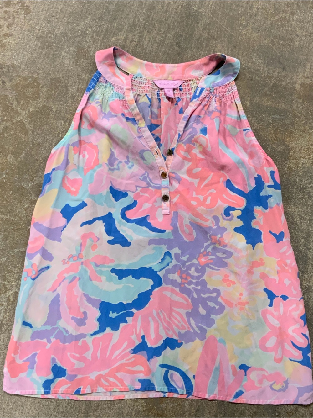 Lilly Pulitzer Sleeveless Floral Tank Top Shirt - Pink Multi XS Silk Bluse